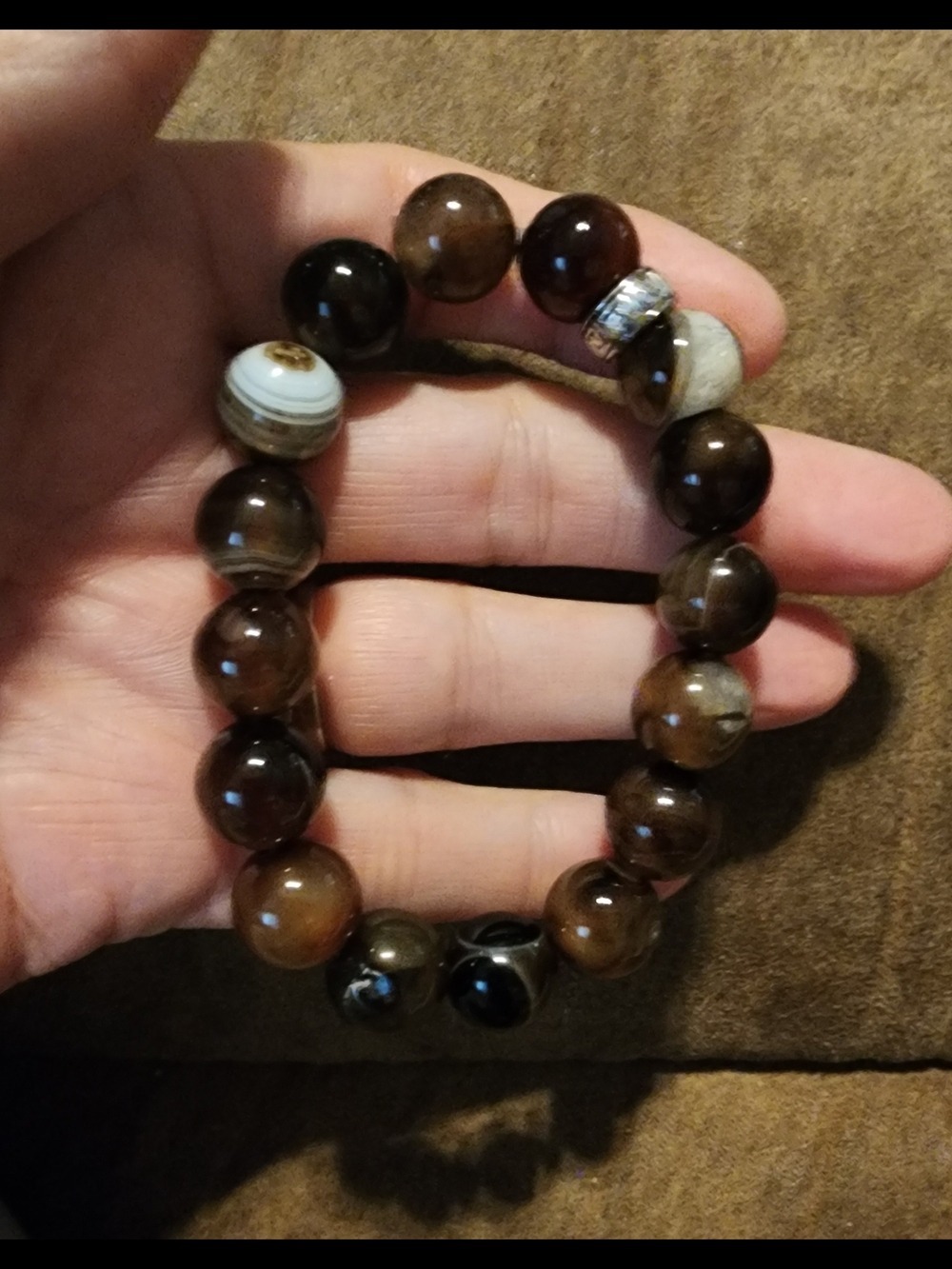 Brown Agate Stretch Bracelet with Accent Beads